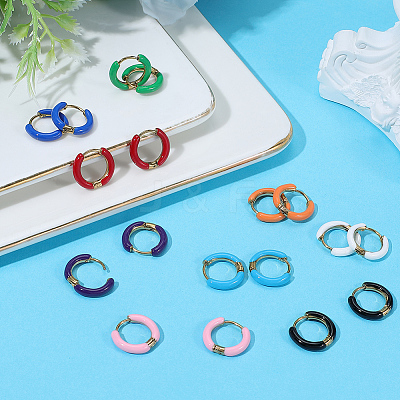 9 Pairs 9 Colors Two Tone 304 Stainless Steel Chunky Huggie Hoop Earrings EJEW-SC0001-90-1