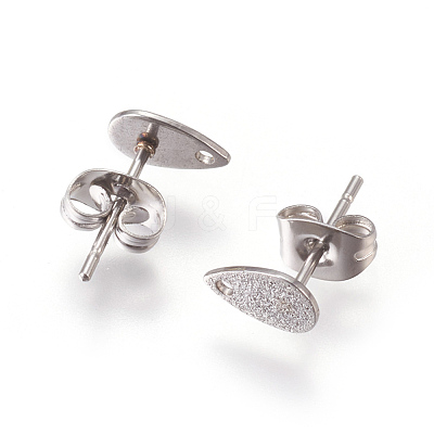 Tarnish Resistant Textured 304 Stainless Steel Stud Earring Findings for Dangle Charms Settings X-STAS-L216-05A-P-1