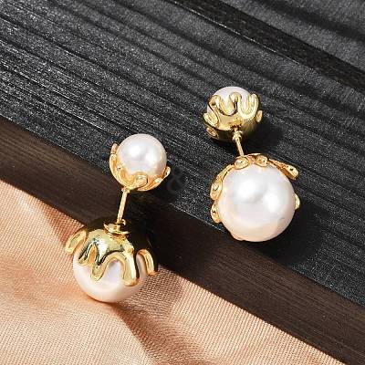 Round Brass Stud Earrings EJEW-H154-03G-1