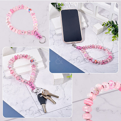 Resin Rondelle Bead with Polyester & Spandex Cord Phone Hand Strap Chains HJEW-TADJ0011-1