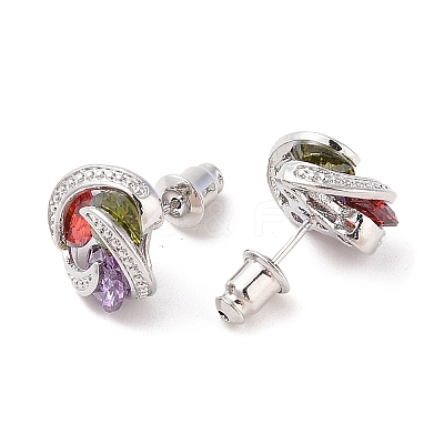 Rack Plating Brass Micro Pave Cubic Zirconia Stud Earrings EJEW-I304-04P-02-1