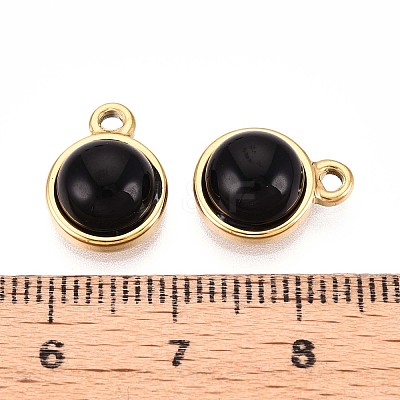 Natural Black Onyx Half Round Charms STAS-N109-213F-G-1