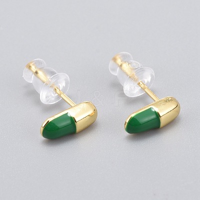 Brass Enamel Stud Earrings EJEW-L231-66-1