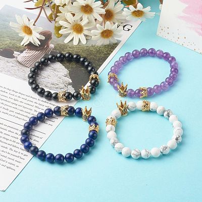 Natural Mixed Stone Round Beads Stretch Bracelets BJEW-JB06606-1