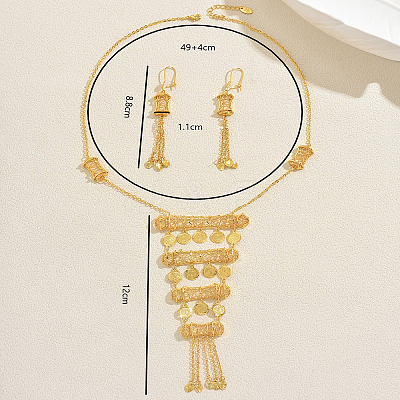 Brass Flat Round Tassels Necklaces & Earrings Sets for Women XV1236-1