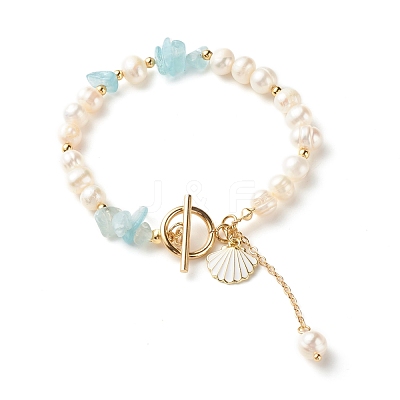 Natural Aquamarine Chip Beaded Bracelet BJEW-TA00032-04-1
