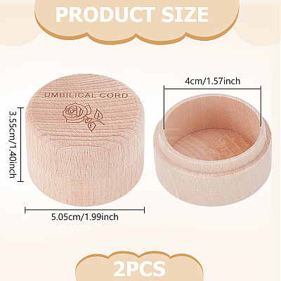 Round Wooden Umbilical Cord Storage Boxes with Carved Rose Pattern AJEW-WH0695-249-1