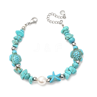 Synthetic Turquoise Chip Beaded Bracelets for Women BJEW-JB12416-04-1