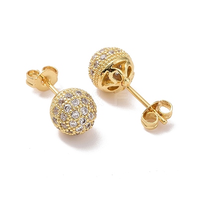 Clear Cubic Zirconia Disco Ball Stud Earrings EJEW-C030-01-1
