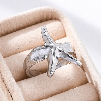 Stafish 304 Stainless Steel Open Cuff Rings for Women RJEW-F174-01P-1