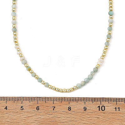 Natural Mixed Gemstone Faceted Round & Round Electroplate Synthetic Non-magnetic Hematite & Natural Pearl Beaded Necklaces NJEW-JN06549-1