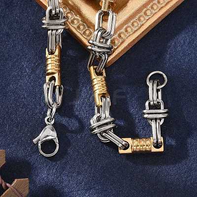 Ion Plating(IP) Two Tone 201 Stainless Steel Column & Oval Link Chain Bracelet BJEW-B078-30GP-1