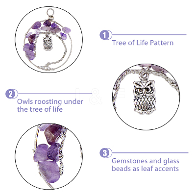 7Pcs 7 Styles Owl Alloy Chip Beads Copper Wire Wrapped Pendant Sets FIND-FH0006-75-1