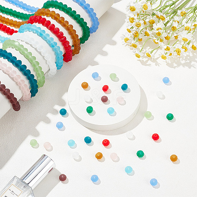 10 Strands 10 Colors Frosted Transparent Glass Beads Strands FGLA-AR0001-02-1