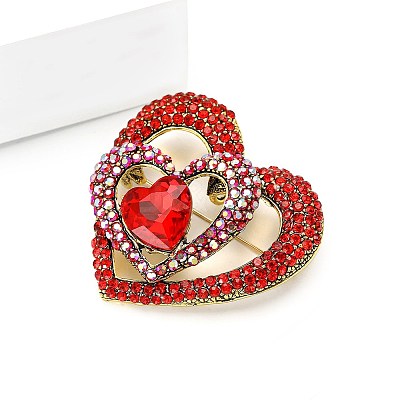 Heart Alloy Rhinestone Brooches for Backpack Clothes PW-WGF90AF-01-1