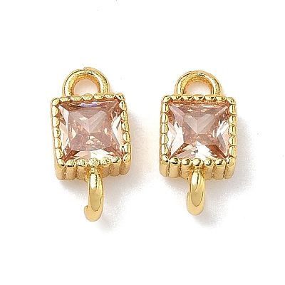 Brass Pave Cubic Zirconia Square Connector Charms KK-P348-12G-04-1