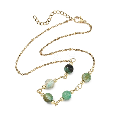 Handmade Natural Green Line Jasper Round Beaded Station Necklaces NJEW-JN06199-1