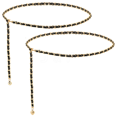 2Pcs 2 Style Aluminum Link Chain Belts with Round & Heart Charms AJEW-FG0002-89-1