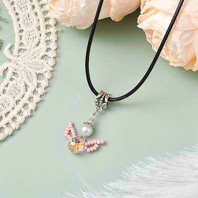 Glass Seed Beads & Glass Pearl Angel Pendant Necklaces NJEW-MZ00056-04-1