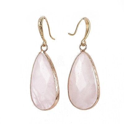 Teardrop Natural Rose Quartz Dangle Earrings EJEW-JE02998-03-1