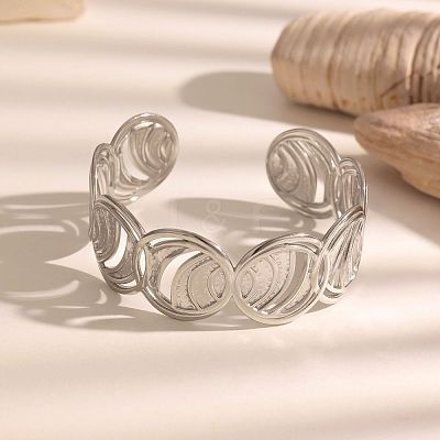 304 Stainless Steel Hollow Ring Open Cuff Bangles for Women WG17EC0-02-1
