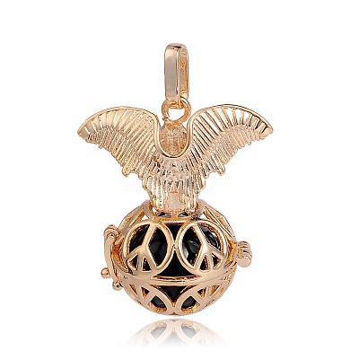 Golden Plated Brass Hollow Round Cage Pendants KK-J252-06G-1