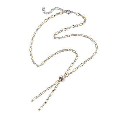 2Pcs Adejustabel Two Tone 304 Stainless Steel Oval Link Chains Necklace Making AJEW-JB01666-1