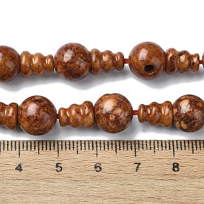 Dyed Natural Fossil 3-Hole Guru Bead Strands G-K149-51A-1
