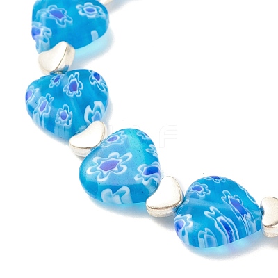 Handmade Millefiori Lampwork & Alloy Heart Beaded Stretch Bracelet BJEW-JB08042-02-1