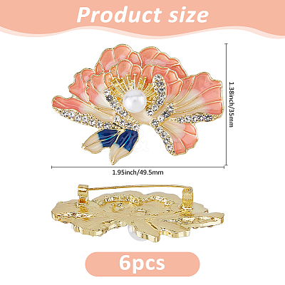 6pcs Peony Flower Enamel Pins JEWB-FH0002-10-1