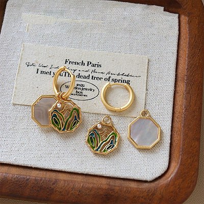 Brass Enamel Octagon with Mountain Hoop Earrings WGEA23F-02-1