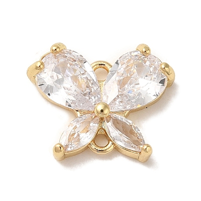 Brass Pave Clear Cubic Zirconia Connector Charms KK-G499-11G-1