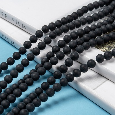 Dyed & Heated Natural Black Agate Bead Strands G-H056-6mm-1