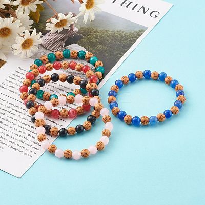 Imitation Wood & Gemstone Style Acrylic Beaded Stretch Bracelets BJEW-JB06229-1