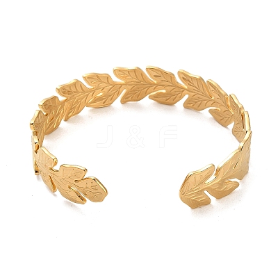 304 Stainless Steel Leaf Cuff Bangles BJEW-G694-08G-1