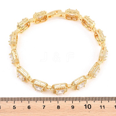 Square Brass Micro Pave Clear Cubic Zirconia and Glass Link Chain Bracelets BJEW-T025-04G-03-1