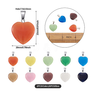 20Pcs 10 Colors Cat Eye Pendants G-CW0001-10-1