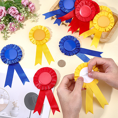 12Pcs 3 Colors Award Ribbon Shape Tinplate Badge Pins JEWB-CP0001-53-1