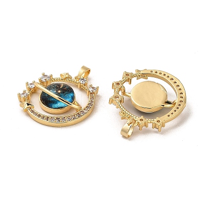 Rack Plating Brass Micro Pave Cubic Zirconia Pendants KK-C037-07G-1