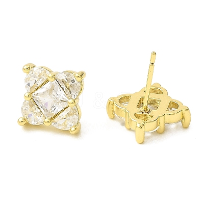 Rhombus Brass Micro Cubic Zirconia Stud Earrings EJEW-L270-20G-02-1