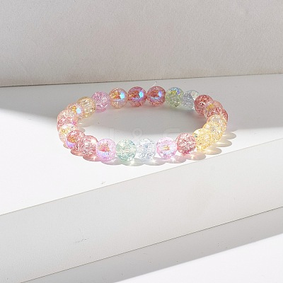 Sparkling Crackle Glass Round Beads Stretch Bracelets Set BJEW-JB07189-1