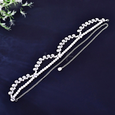 Alloy Crystal Rhinestone Teardrop with Plastic Imitation Pearl Beaded Double Layer Waist Belly Chains for Women FS-WG13B7D-01-1