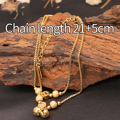 304 Stainless Steel Round Bead with Ginkgo Leaf Anklets FS-WG90D78-01-1