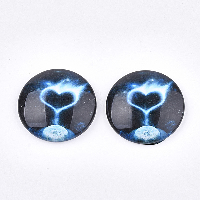 Starry Sky Pattern Printed Glass Cabochons GGLA-N004-25mm-D84-1