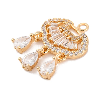 Brass Micro Pave Clear Cubic Zirconia Pendants KK-C076-14G-1