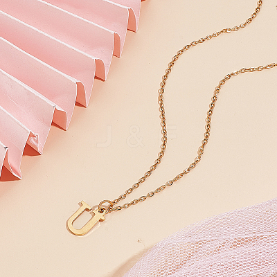 304 Stainless Steel Letter Pendant Necklaces NJEW-LP0001-53U-G-1