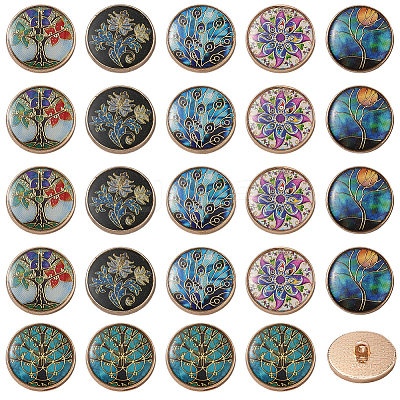 24Pcs 6 Styles 1-Hole Alloy Shank Buttons BUTT-CY0001-44B-1