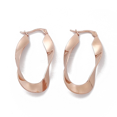 201 Stainless Steel Twist Oval Hoop Earrings with 304 Stainless Steel Pins for Women EJEW-B016-20KCG-1