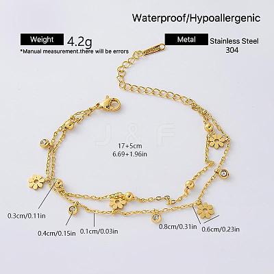 304 Stainless Steel Pave Clear Cubic Zirconia Charm 2-Strand Bracelets for Women QD8727-2-1