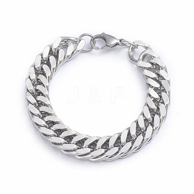 Tarnish Resistant Men's 304 Stainless Steel Diamond Cut Cuban Link Chain Bracelets X-BJEW-L673-002A-P-1